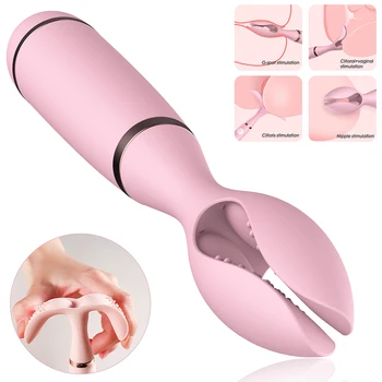

USB Charging 10 Vibration Modes Massager Double Clip Vibrating Nipple Clamps Clitoris Stimulator for Woman Adult Sextoys Femmes