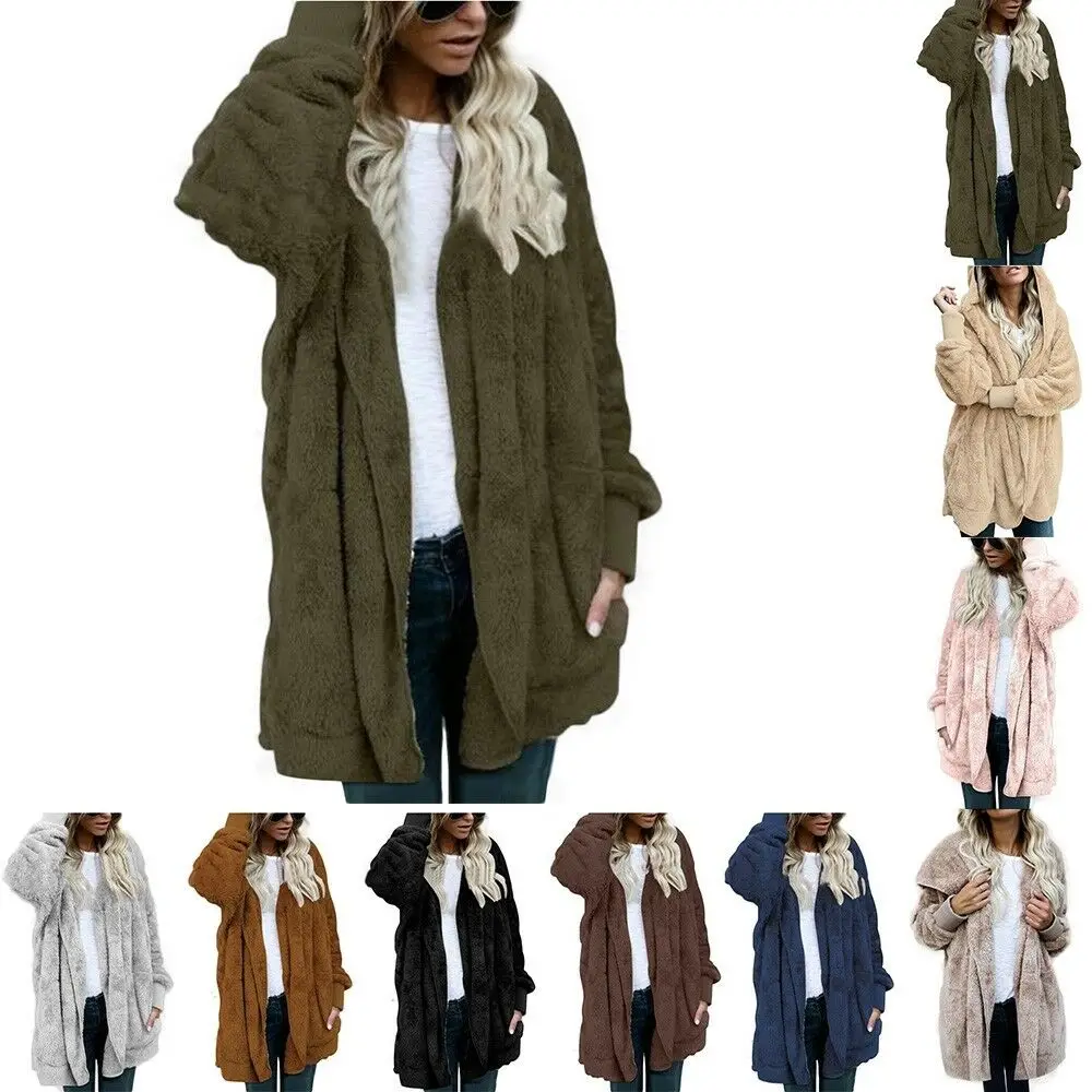 

MINGFANTIAN 2300# 13 Colour S-5XL Women's Fleece Fur Jacket Outerwear Tops Winter Warm Hooded Fluffy Coat Popular