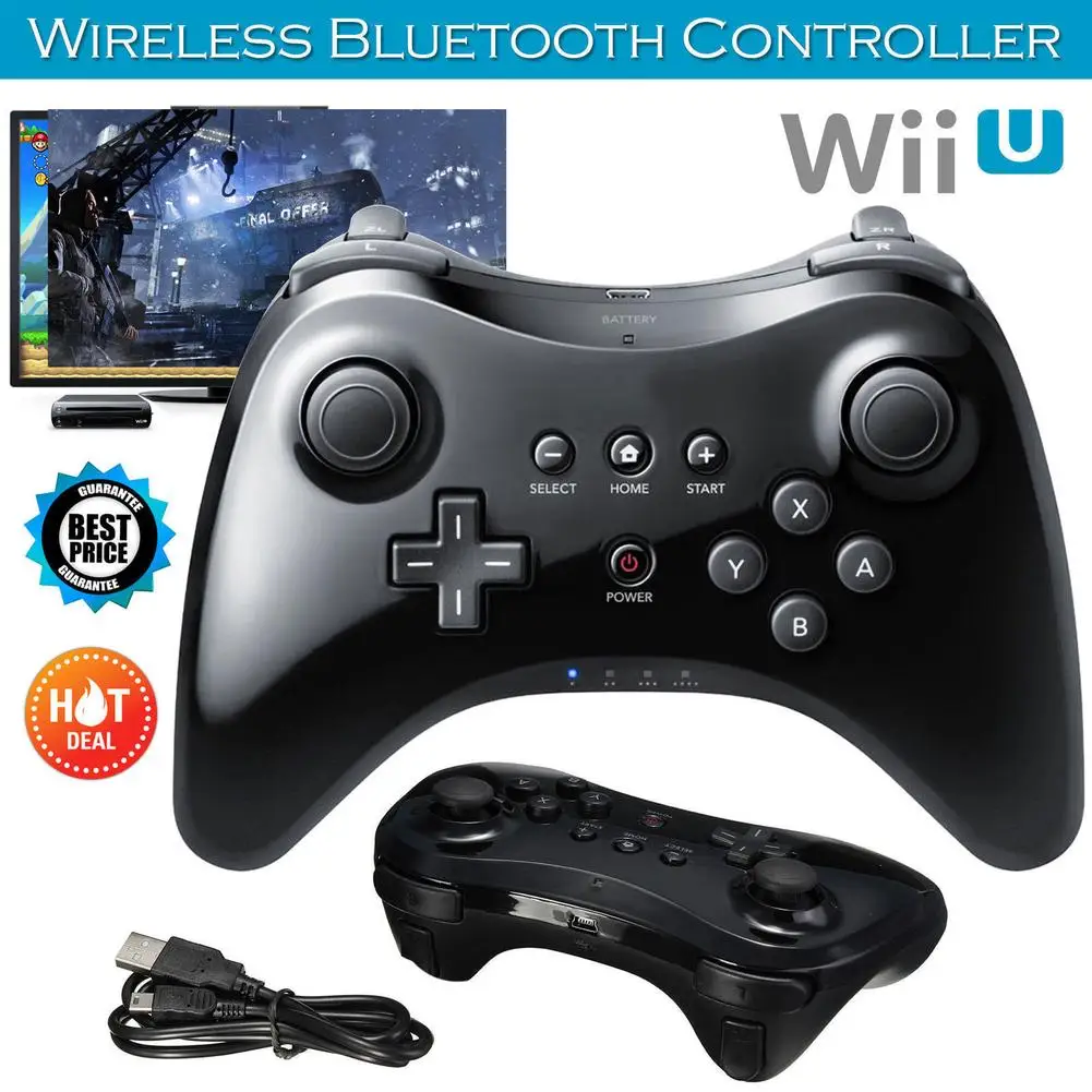 2PCS For Nintend wii u pro controller Wireless Classic controller Joysticks Gamepad for Nintend wii U Pro with USB Game Cable