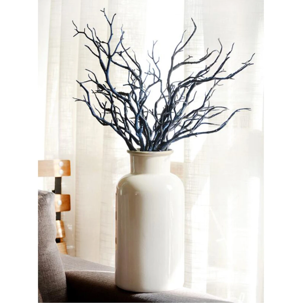 1 Bunch Of Blue Branches Leaf Bendable Artificial Floral DIY Craft Wedding Home Room Office Hotel 5 Twigs 20 Heads