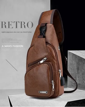

2019 new Men's Charging Bag Cross-Border PU Shoulder Bag Men's USB Chest Bag Diagonal Package Messenger Bag Chest bag