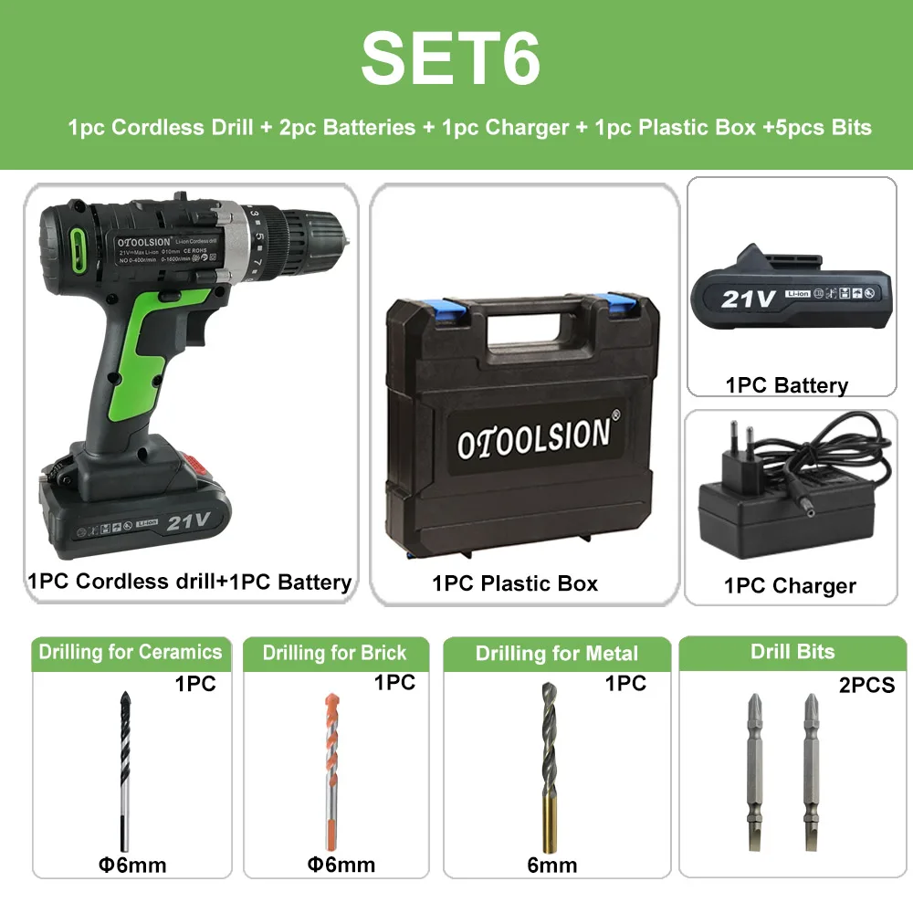 1500 мАч 21 в электрическая отвертка Беспроводная отвертка инструмент дрель+ отвертка зарядное устройство 15+ 1 крутящий момент шуруповерт аккумуляторный - Цвет: SET6 (2 pc battery)