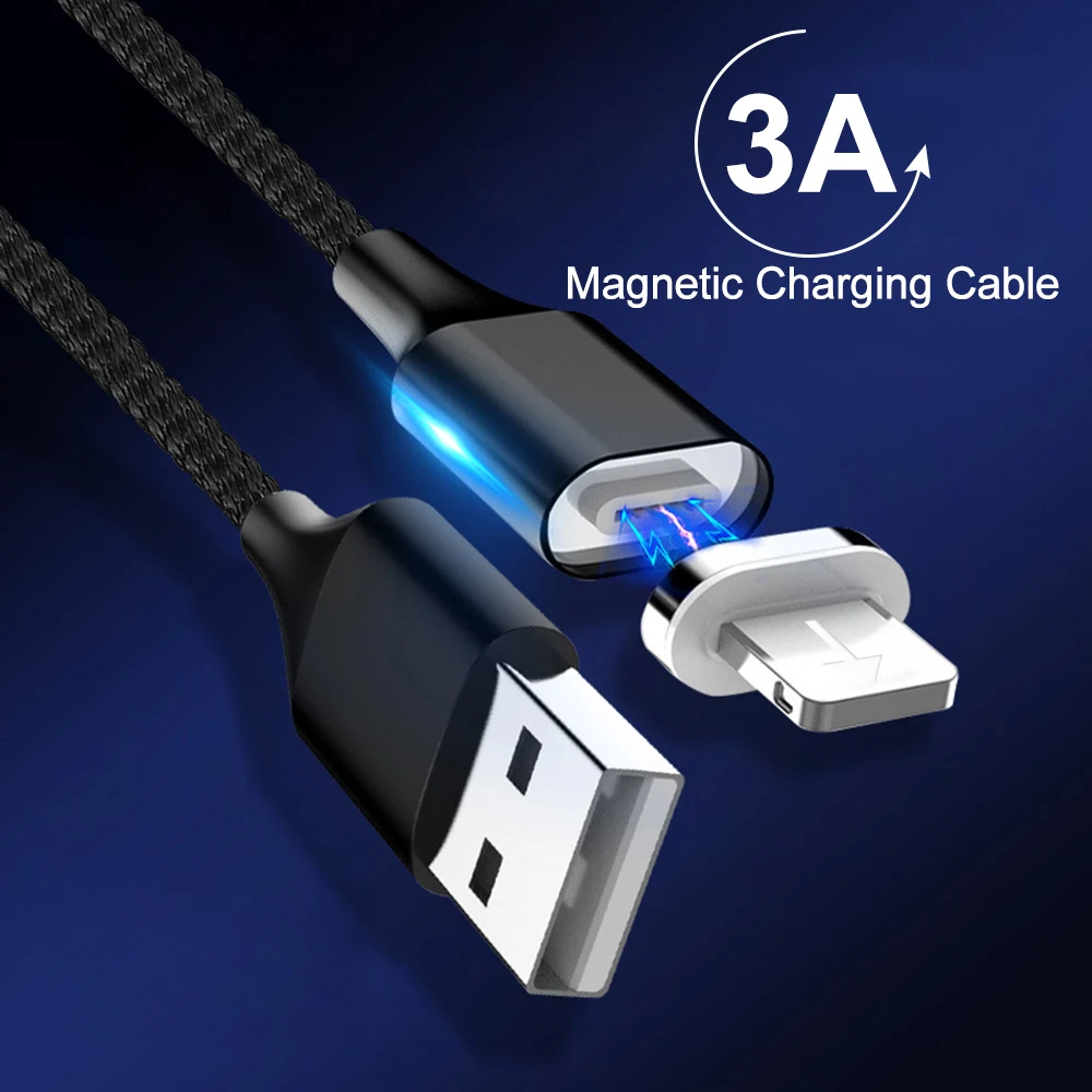 Магнитный Micro USB кабель для iPhone для samsung 3A кабель для быстрой зарядки и передачи данных Магнитный кабель для зарядки usb type C 1 м кабель для мобильного телефона