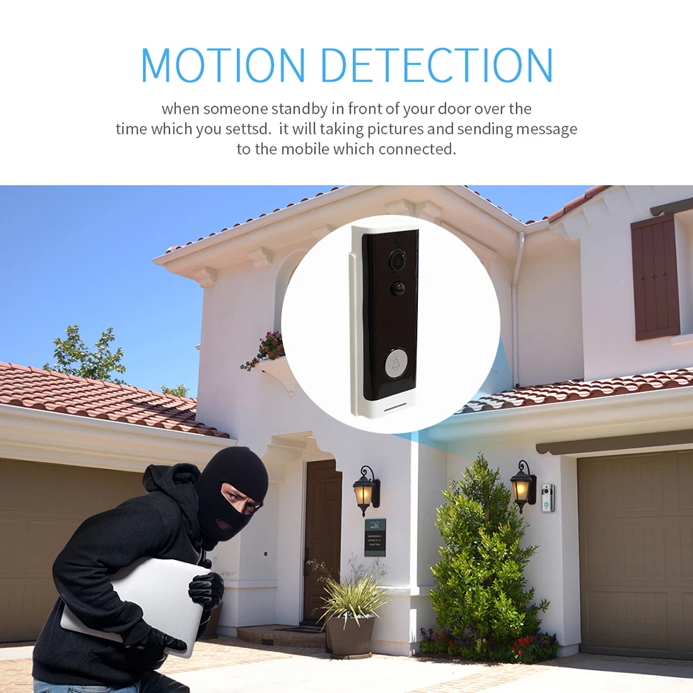 WiFi Smart Video Doorbell, Wireless Intercom Doorbell, Security Home Camera Real-Time Video and Two-Way Talk, Night Vision