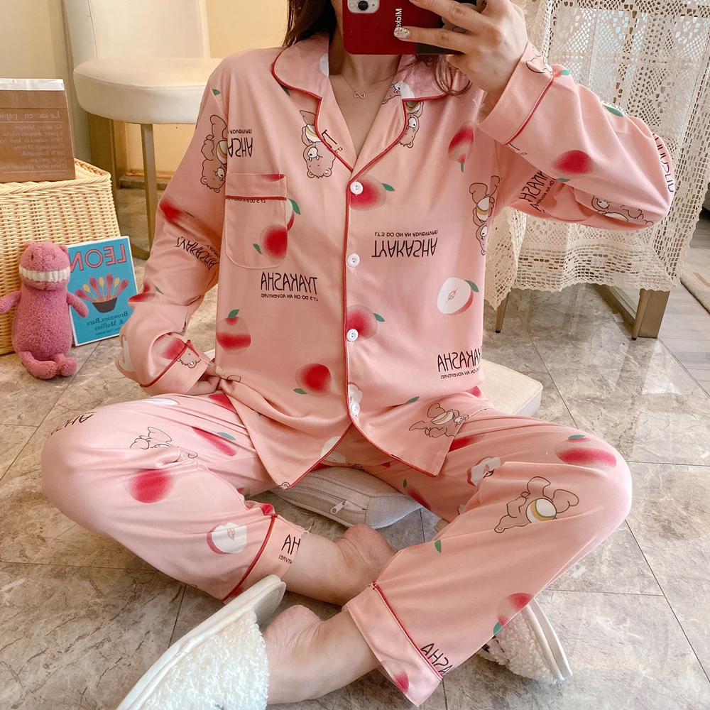 New 2021 Spring Summer Cotton 2 Piece Pajamas Set Women New Printed Colorful Sleepwear Long Sleeve Pajamas Female Sleep Homewear New 2021 Spring Summer Cotton 2 Piece Pajamas Set Women New Printed Colorful Sleepwear Long Sleeve Pajamas Female Sleep Homewear