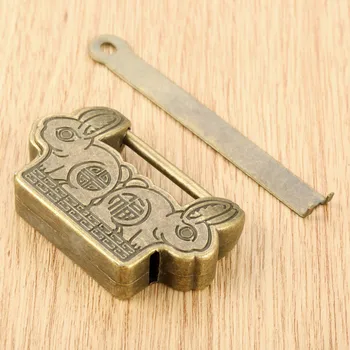 

Vintage Decorative Padlock Furniture Hardware Antique Chinese Old Lock With Key for Wooden Case Jewelry Gift Box 60*38mm