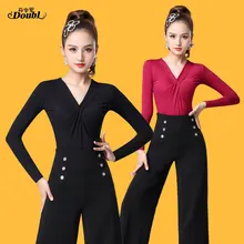 Special Offers DOUBL Brand Latin Dance Training Clothes Female Adult Modern Dance Top V-neck Black National Standard Dance Blouse Dance Clothes Special Offers DOUBL Brand Latin Dance Training Clothes Female Adult Modern Dance Top V-neck Black National Standard Dance Blouse Dance Clothes