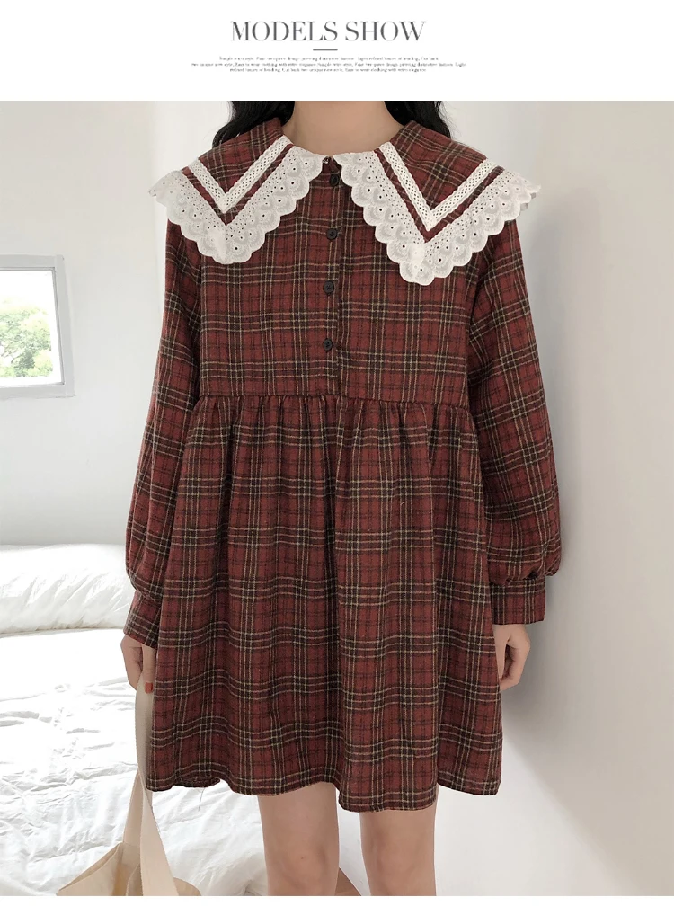 XL-5XL размера плюс женские клетчатые длинные рубашки осень милые кружевные вышитые воротник Питер Пэн Лоскутные Свободные повседневные блузки А-силуэта