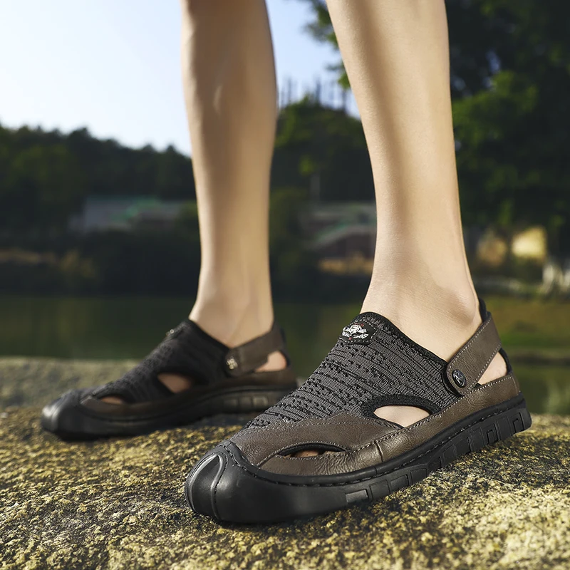

KATESEN Men Sandals Summer Non-slip Rubber Beach Casual Shoes Outdoor Comfortable Male Flats Soft Slippers Sandals Dual Purpose