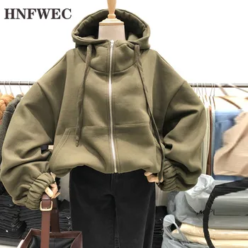 

Korean Style Hoody Cotton Women Sweatshirts 2019 Autumn and Winter New Zipper Hooded Sweatshirts Female Casual Tops Y076