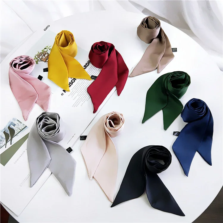 

Solid Color Fashion Silky Scarf 90*5cm Small Satin Scarf Neckerchief Head-Neck Tie Band Hair Rope Bag Tie Bride's Wristband