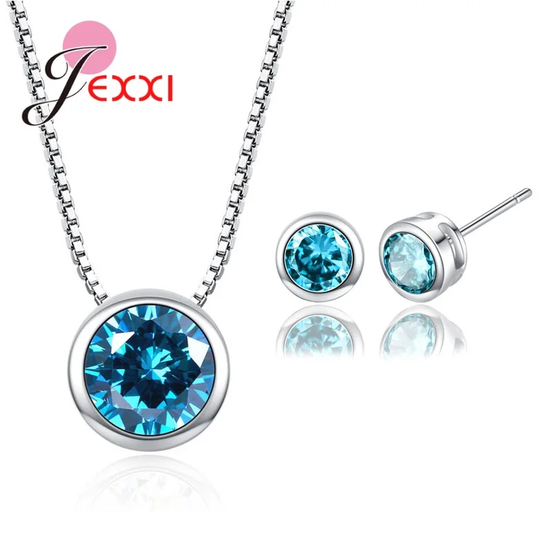 Round Luxury Jewelry Sets for Women Accessories Wedding Bridal Pendant CZ Necklace Stud Earrings Set