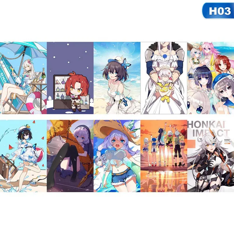 10 шт. игра Honkai Impact 3 MmiHoYo Райден Мэй Kiana Kaslana Fanart мультяшная открытка стикер для