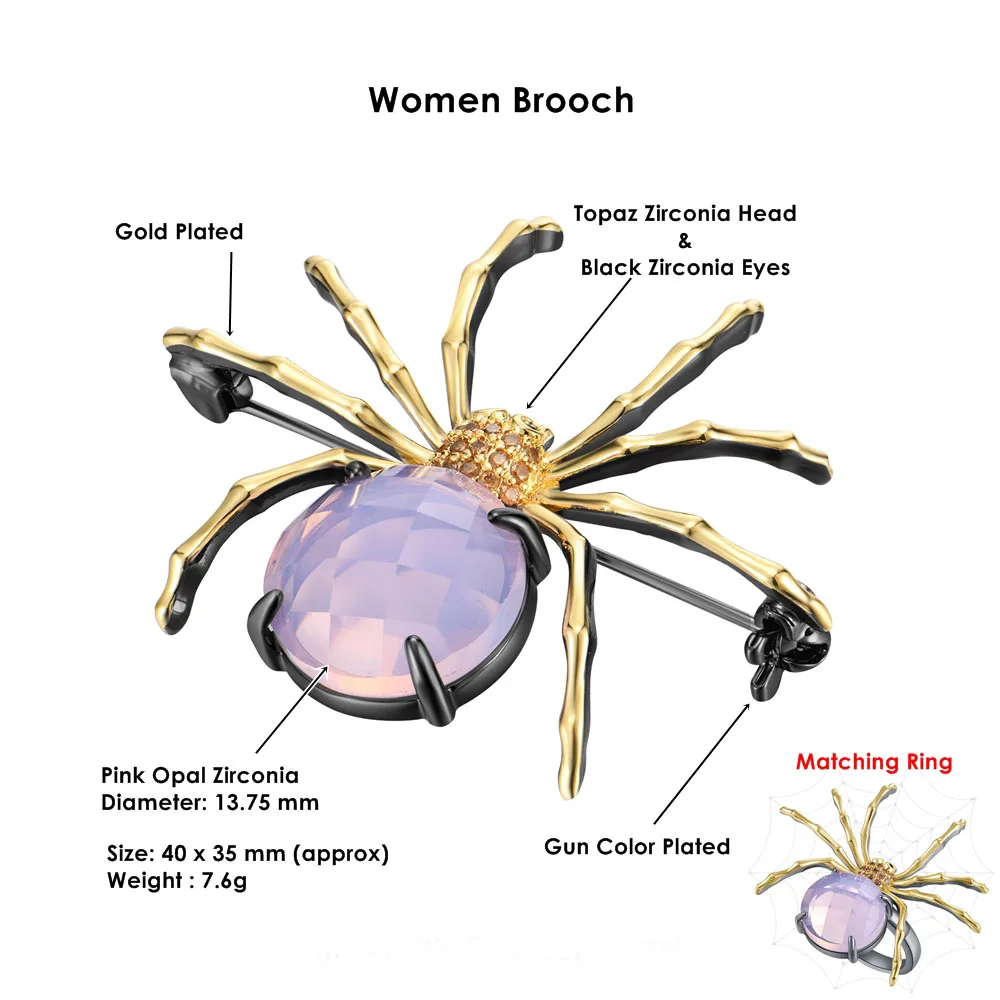 ヒップホップロッククモのブローチピンピンクオパール石黒 ゴールド2トーンメッキクール女性 Brooches Aliexpress