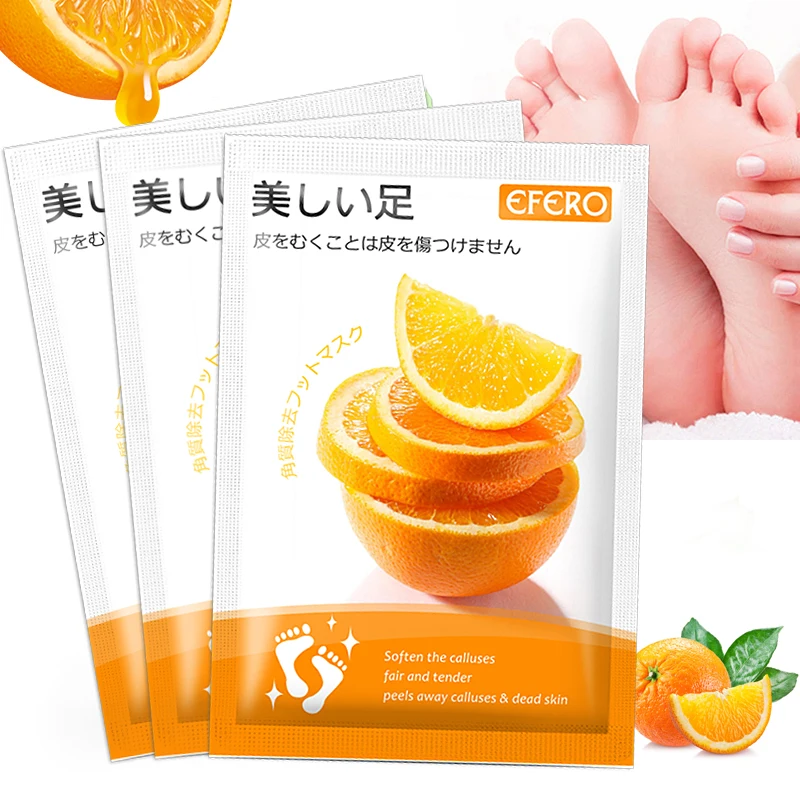 

EFERO Orange Foot Mask Exfoliating Socks for Legs Heels Remove Dead Skin Pedicure Socks Peeling Detoxing Feet Mask 4Pack=8Pcs