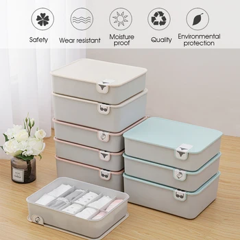 

Storage Box for Underwear Bra Socks Organizer With Cover Waterproof Plastic Multifunction Drawer Closet Organizers Boxes 1PC