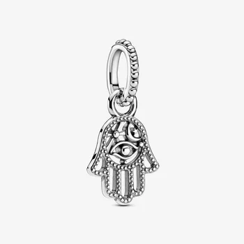

2020 Winter New 925 Sterling Silver Beads Protective Hamsa Hand Dangle Charm fit Original Pan Bracelet Christmas Jewelry