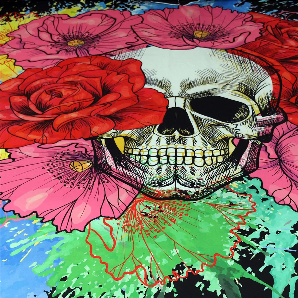 Floral Skull Duvet Cover Set 3pcs Splash Bedclothes Flowers Pirates Comforter Bedding Sets Queen White Home Textiles Floral Skull Duvet Cover Set 3pcs Splash Bedclothes Flowers Pirates Comforter Bedding Sets Queen White Home Textiles