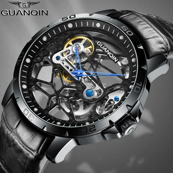 

GUANQIN automatic skeleton watch mechanical mens watch top luxury men's business watch Waterproof Tourbillon clock men watches