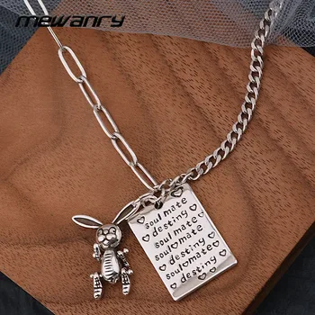 Mewanry 925 Sterling Silver Sweater Necklace for Women Party Creative Design Rabbit Square Card Jewelry Birthday Gifts Wholesale