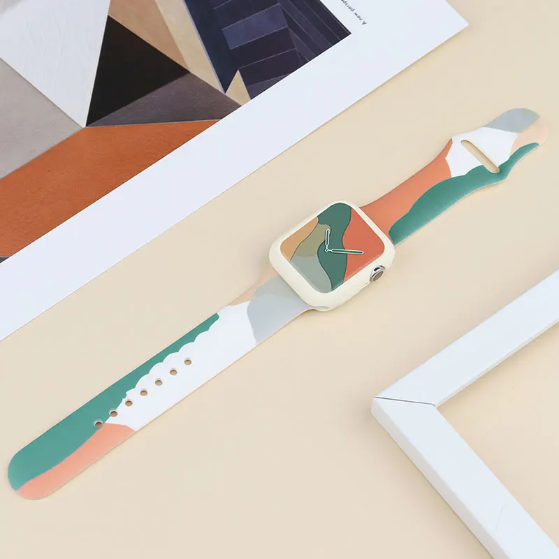 New Fashion band For Apple Watch strap 40mm 44mm 38mm 42 mm Printing Silicone Bracelet For Iwatch Series 6 SE 5 4 3 Accessories 1