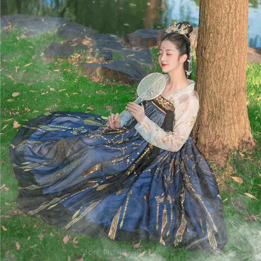 2020 National Hanfu Constume Women Summer Yunhe Fairy Bust Jacket Skirt Big Swing Super Fairy Sets Ancient Style Student photo