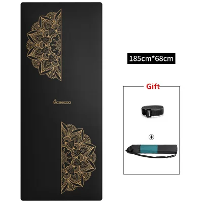 Black Gold PU Yoga Mat 185*68cm*5mm Natural Rubber Extended Thicken Workout Mat High Density Home Use Gym Fintess Euipment - Color: Manro blossom
