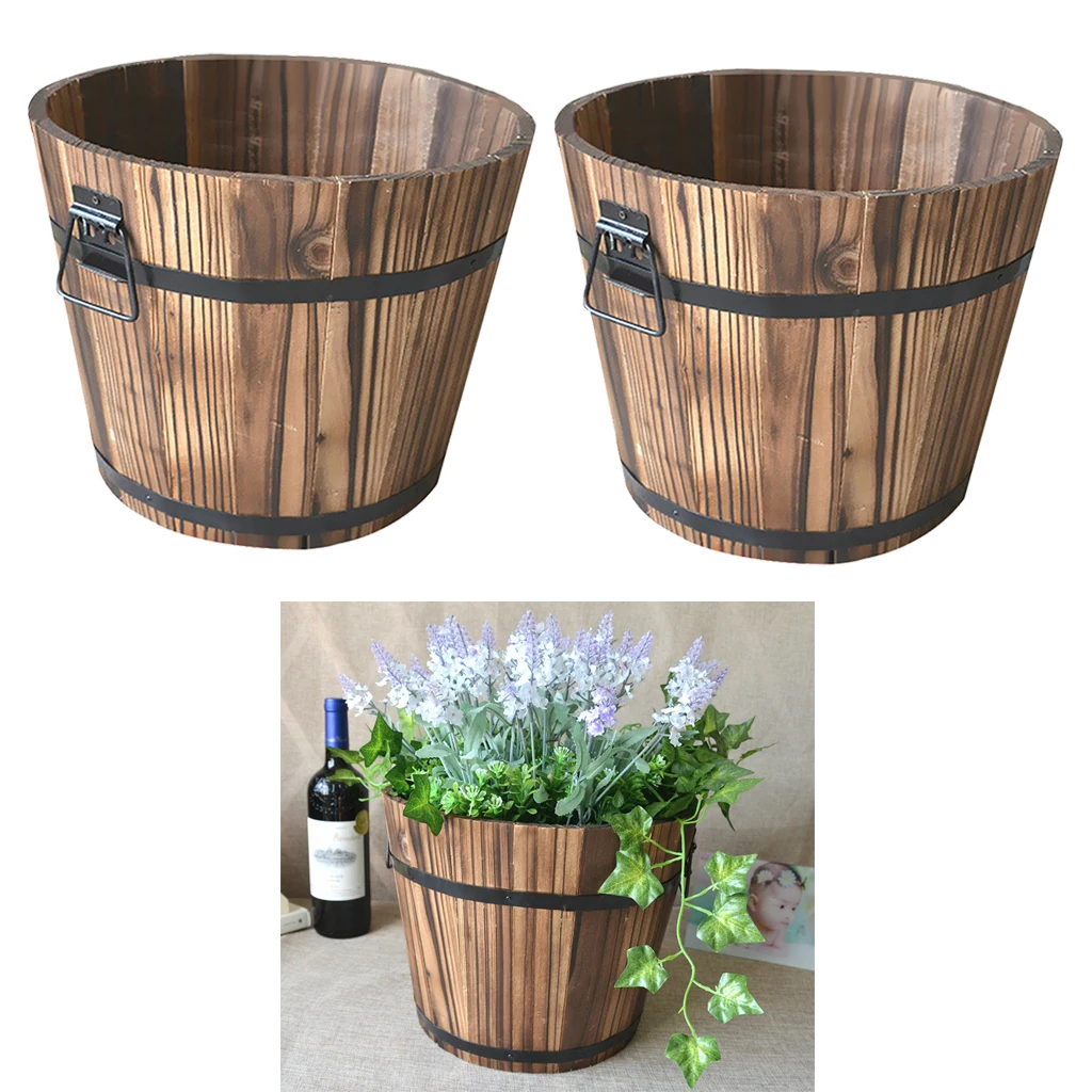 Cubo Flores Grande Maceta De Madera En Forma De Barril - Tamaño L, Ideal  Para Interior Y Exterior, Diseño Rústico Maceta Con Agujero Drenaje, image size:1024x1024