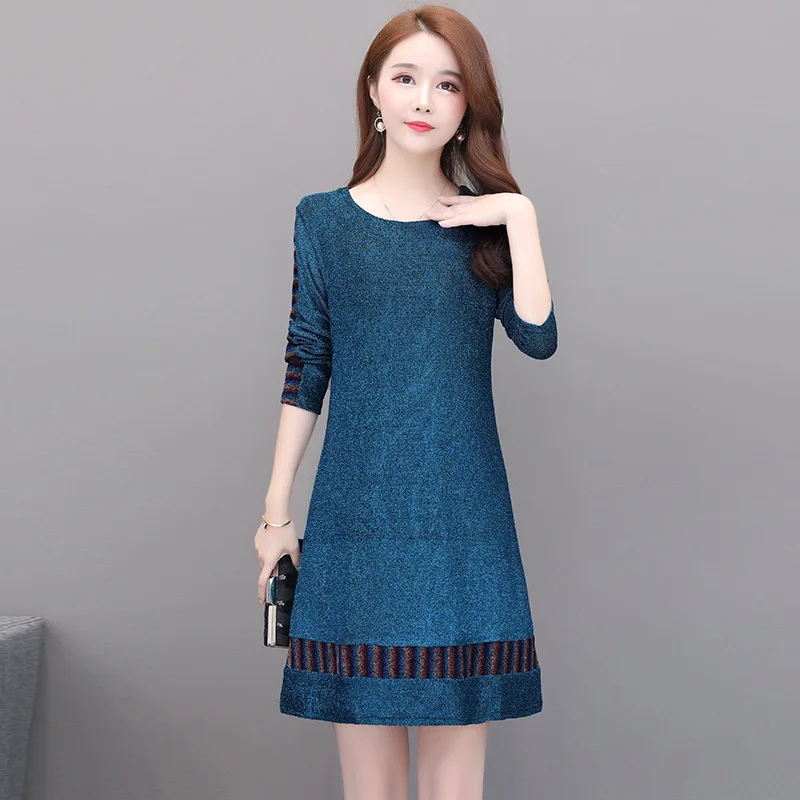 

2019 Autumn New Style Large Size Dress Nobility Western Style Slimming Kuotaitai Cover Belly Crew Neck Mid-length Dress