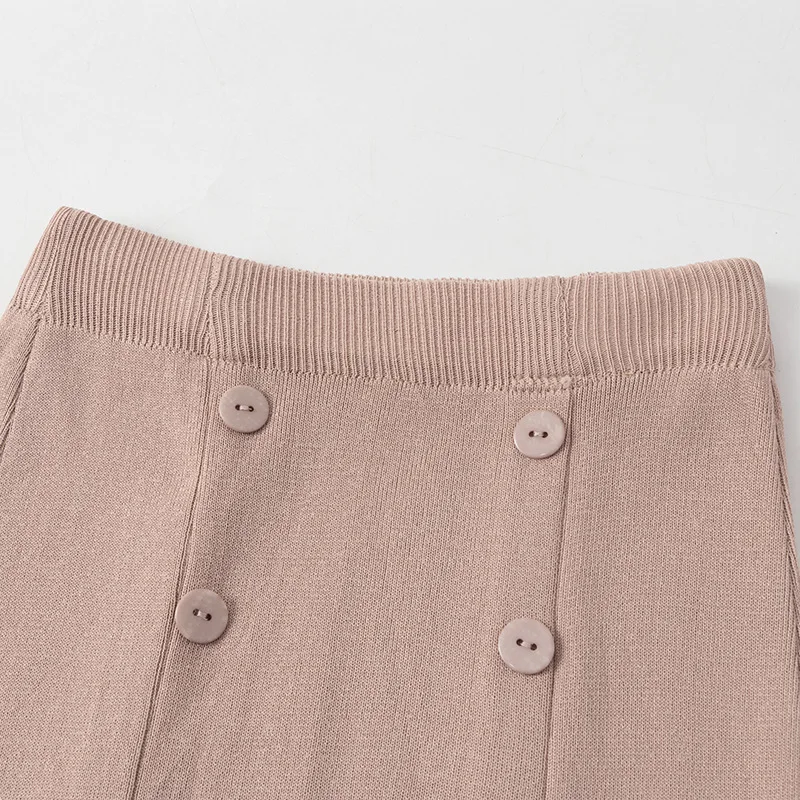 Осенне-зимняя женская винтажная элегантная шерстяная юбка, Женская вязанная юбка миди, длинная двубортная юбка с высокой талией, повседневные женские юбки
