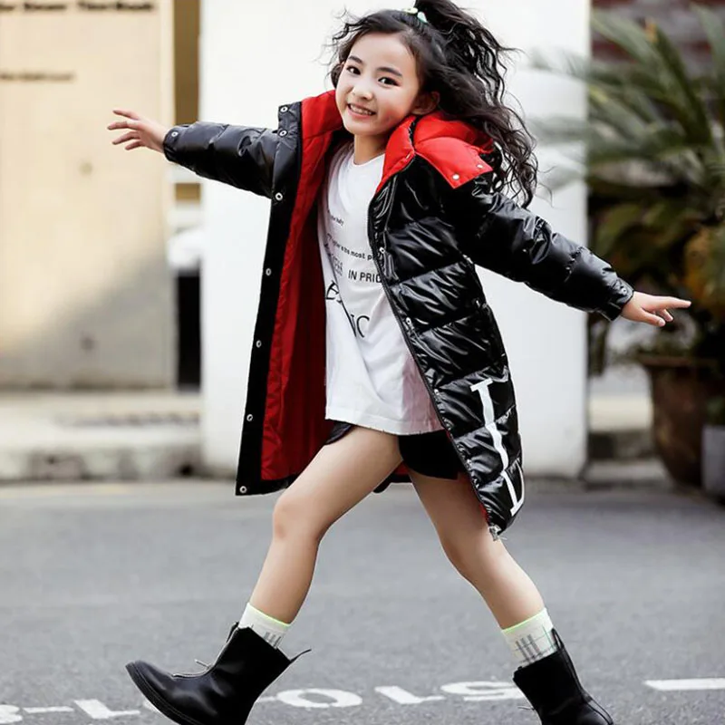 

New 2019 Duck Down Jacket Girls Winter Outerwear Coats Kids Long Casual Thicken Warm Down puffer jacket Parka branded
