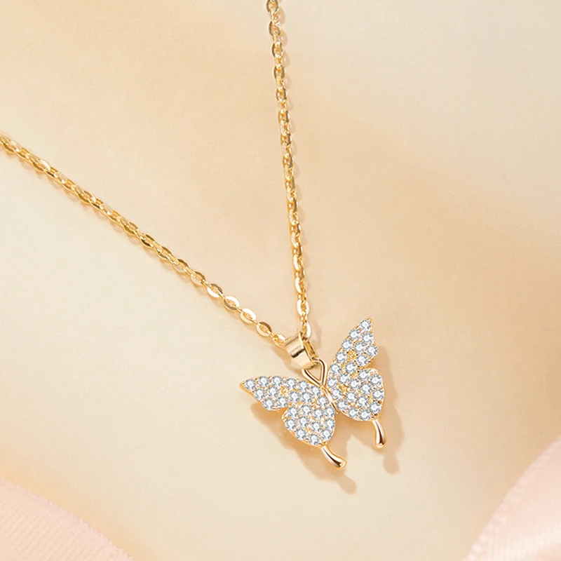 Корейский модный золотой кулон ожерелье с бабочкой для женщин Шейная цепочка из