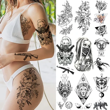 

Black Weapon Gun AK47 Tattoo Stickers Women Arm Art Lovers Cool Temporary Tattoo BATTLEGROUNDS PUBG M416 Fake Tatoos Arms Men