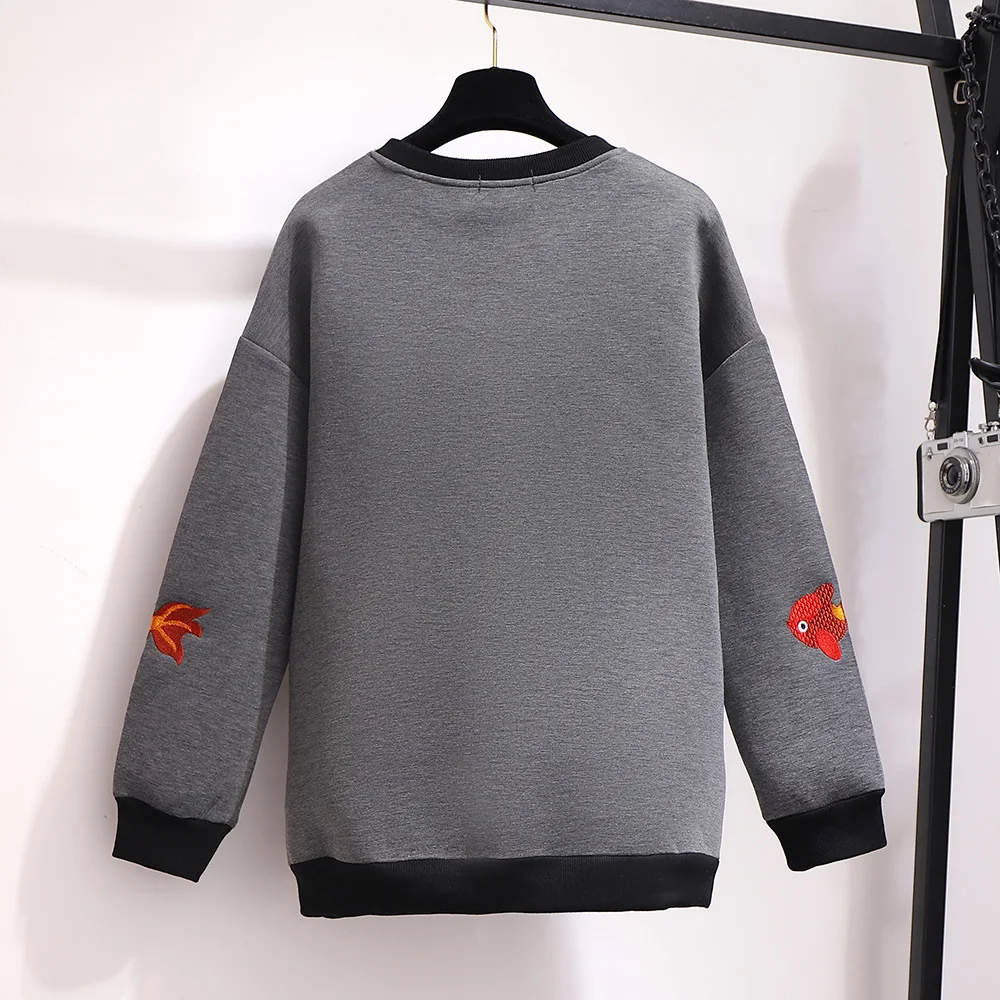 115~ 155 см) женская зимняя толстая футболка с вышивкой в виде золотой рыбки пуловер с открытыми плечами топы с длинными рукавами хлопковые футболки B741