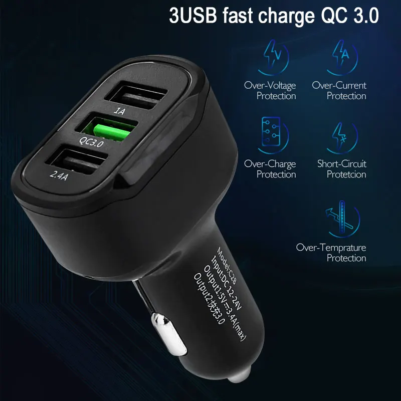 QC 3,0 3 USB гнездо автомобильного зарядного устройства адаптер зарядное устройство для автомобиля универсальный мобильный телефон 5 в USB Автомобильное зарядное устройство