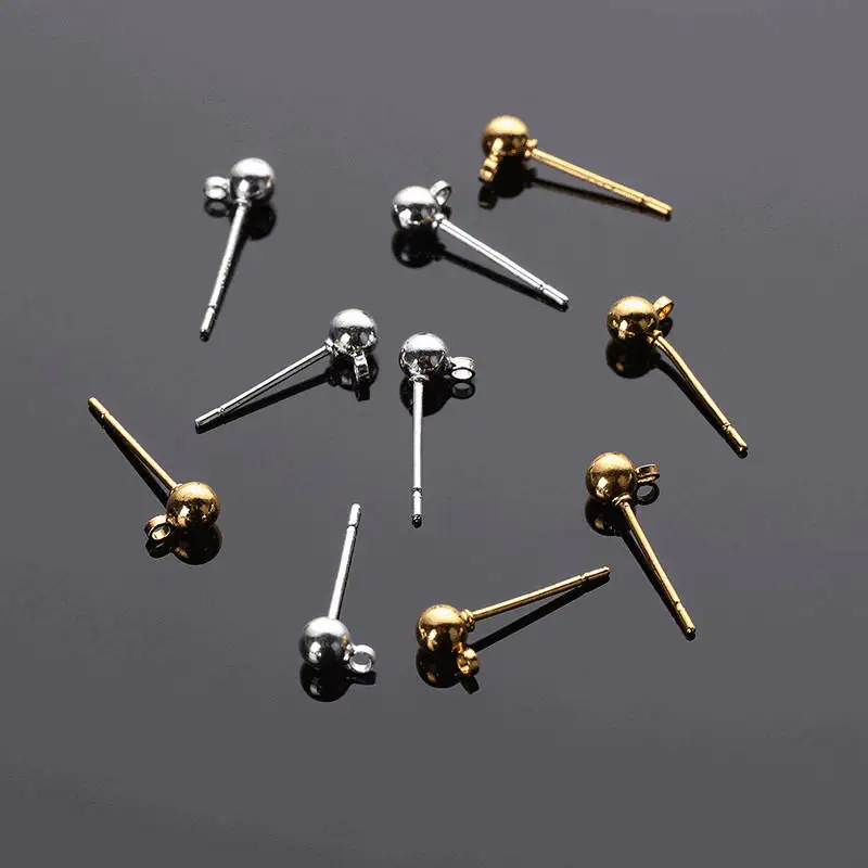 

50 Pcs Imprint Thick Silver Plating Earring Studs For Making Jewelry Blank Earring Posts Ear Pins Ball Needles Gold Plated