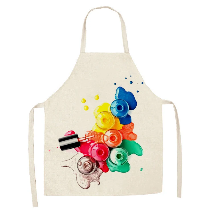 1Pcs Kitchen Apron Colorful Nail Polish women Printed Sleeveless Cotton Linen Aprons for Men Women Home Cleaning Tools 55*68cm