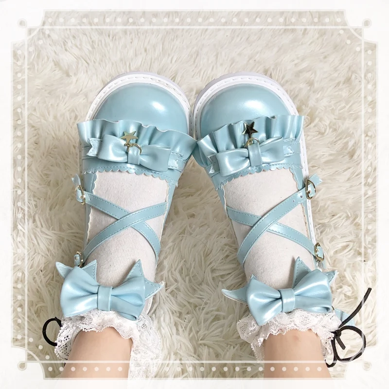 4 цвета Харадзюку каваи Лолита с бантом гофрированная звезда подвеска в форме туфли японский стиль девушка Косплей Удобная Крест Пряжка обувь