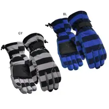 Мужские и женские Зимние флисовые лыжные перчатки полосы контрастных цветов водонепроницаемые теплые перчатки для сноуборда