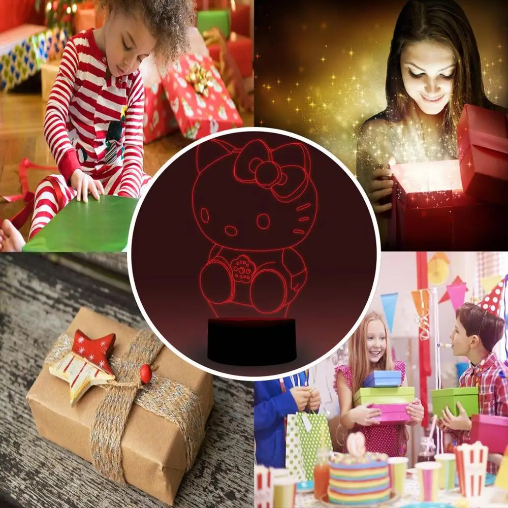 NiteApps 3D сидя Kitty ночник настольная иллюзия Лампа подарок на день рождения приложение/сенсорное управление