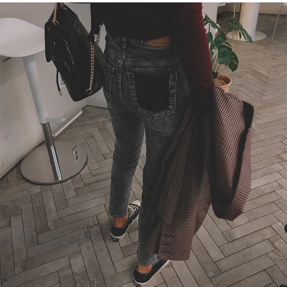 Pengpious winter new retro fashion women jeans snow wash slim fit straight jeans Korean fashion real photos