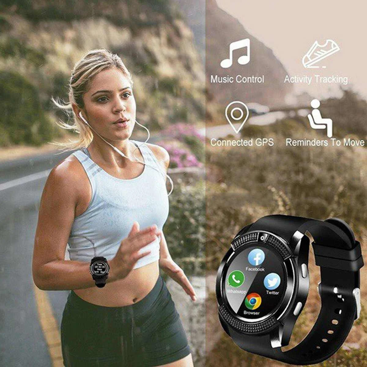  Runde Touchscreen Smart Uhr Mit HD Kamera GPS Schrittzähler bluetooth SIM Karte Funktion Silikon Ba