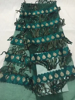

hot selling African French Sequins Lace Fabrics,nigerian lace fabrics sequins unique high quality 5 yard green CD2892