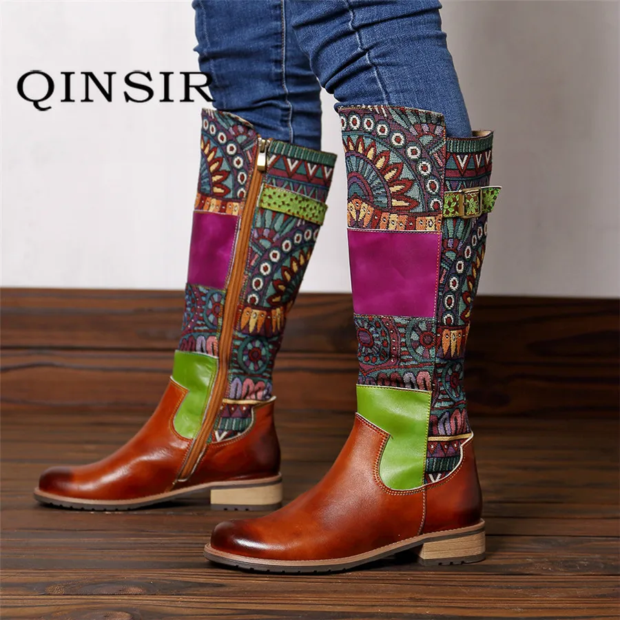 

Women Winter Boots Genuine Cow Leather Comfortable Quality Soft Shoes Handmade Bohemian Warm Long Boots Over The Knee Boot 2019