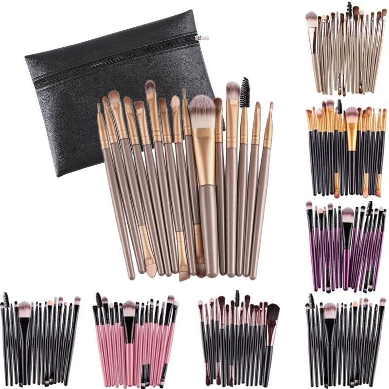 

Professional 15Pcs Makeup Brushes Set Powder Foundation Eyeshadow Make Up Brushes Cosmetics Soft Synthetic Hair Beauty Tool Kit
