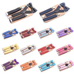 1 Set New Dot Pattern Multicolor Adjustable Elastic Polyester Bow Tie And Suspenders With Non-slip Clamps For  Unisex Children