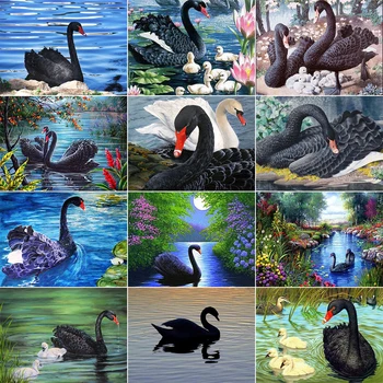 

XUEQIXIAOZU Full Round Black Swan Series Diamond embroidery 5D DIY Diamond painting Diamond mosaic painting gifts 2020 New