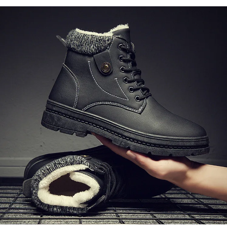 Men Snow Boots Winter Warm Plush Shoes PU Leather Waterproof Male Ankle Boots Hot Sale High Quality High Top Mans Footwear