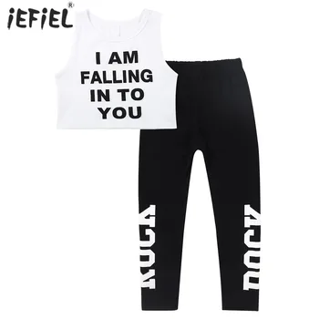 

Fashion Letter Print Kids Clothes Spring Summer O-Neck Sleeveless Jazz Dance Costumes Vest Crop Top Running Yoga Sport Long Pant