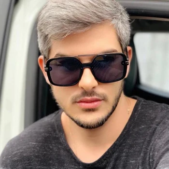 

Double beam oversized square men sunglasses 2020 new fashion women gradient goggle eyewear male vintage alloy pilot shades uv400